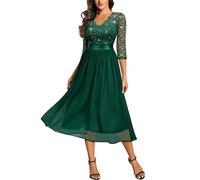 MIUSOL Women's Retro V-Neck 3/4 Sleeves Sequin Lace Formal Business Cocktail Party Dress