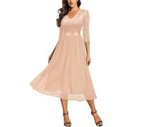MIUSOL Women's Retro V-Neck 3/4 Sleeves Sequin Lace Formal Business Cocktail Party Dress (X-Large, Champagne)