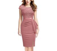 MIUSOL Women's Vintage Floral Lace Sequin Scoop Neck Ruffle Trim Cap Sleeves Cocktail Party Formal Bodycon Dress (XX-Large, Dark Pink)