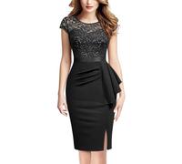 MIUSOL Women's Vintage Floral Lace Sequin Scoop Neck Ruffle Trim Cap Sleeves Cocktail Party Formal Bodycon Dress (X-Large, Black)