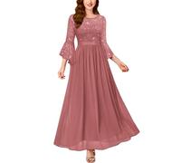 MIUSOL Women's Vintage Lace Sequin Insert Contrast Scoop Neck Bell Sleeves Chiffon Prom Bridesmaids Party Gown Formal Long Dress (XX-Large, Dusty Pink)