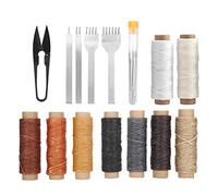 Miuterzxv Leather Sewing Kit, Hand Stitching Tool Set with Waxed Thread and Needles, Leather Repair and Crafting Project Kit for DIY Leatherworking, Includes Storage Box