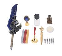 Miuterzxv Pen Set, Quill Pen Kit with Fine Nib and Brass, Retro Exquisite Fire Wax Pen for Calligraphy Writing, Includes Letter Opener Candle Base Stamp and Dip Pen Ac (Navy Blue)