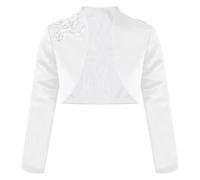 Miutii Girl's 3D Applique Satin Cropped Bolero Cardigan Shrugs Long Sleeve Open Front Short Jacket Coat White 15-16 Years