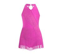 Miutii Girls Sleeveless Sparkly Latin Jazz Dance Dress Kids Tassel Fringe Skirted Leotard Ballroom Dancewear Hot Pink 11-12 Years