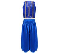Miutii Kids Boys Arabian Prince Outfits Game Character Costume Open Front Vest with Bloomers Pants Suit Set Royal Blue 5-6 Years