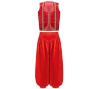 Miutii Kids Boys Arabian Prince Outfits Game Character Costume Open Front Vest with Bloomers Pants Suit Set Burgundy 11-12 Years