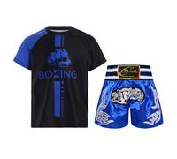 Miutii Kids Boys Boxing Outfit Kick Boxing Uniform Athletic T-Shirt Top with Muay Thai Trunks MMA Boxer Shorts Set Blue 7-8 Years