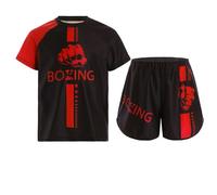 Miutii Kids Boys Boxing Uniform 2pcs Tracksuits Short Sleeve Boxer Shirt and Fighting Shorts Muay Thai Kickboxing Set