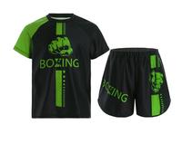 Miutii Kids Boys Boxing Uniform 2pcs Tracksuits Short Sleeve Boxer Shirt and Fighting Shorts Muay Thai Kickboxing Set