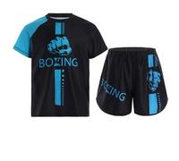 Miutii Kids Boys Boxing Uniform 2pcs Tracksuits Short Sleeve Boxer Shirt and Fighting Shorts Muay Thai Kickboxing Set Light Blue 5-6 Years
