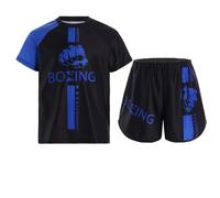 Miutii Kids Boys Boxing Uniform 2pcs Tracksuits Short Sleeve Boxer Shirt and Fighting Shorts Muay Thai Kickboxing Set