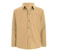 Miutii Kids Boys Long Sleeve Dress Shirts Classic Collared Button-Down Shirt Solid Cotton Tops with Chest Pocket Khaki 13-14 Years