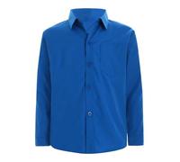 Miutii Kids Boys Long Sleeve Dress Shirts Classic Collared Button-Down Shirt Solid Cotton Tops with Chest Pocket Blue 7-8 Years