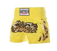 Miutii Kids Boys Muay Thai Shorts Kick Boxing Training Trunks Metallic Letter Side Slit Satin Boxing Shorts Yellow 15-16 Years
