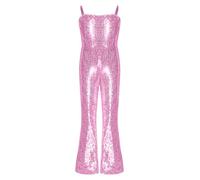 Miutii Kids Girls 70s Hippie Disco Funky Dance Costume Shiny Sequins Movie Character Jumpsuit for Halloween Party Pink 9-10 Years