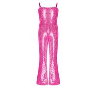 Miutii Kids Girls 70s Hippie Disco Funky Dance Costume Shiny Sequins Movie Character Jumpsuit for Halloween Party Hot Pink 5-6 Years