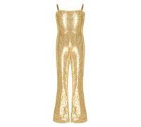 Miutii Kids Girls 70s Hippie Disco Funky Dance Costume Shiny Sequins Movie Character Jumpsuit for Halloween Party Gold 11-12 Years