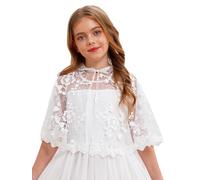 Miutii Kids Girls Elegant Cardigan Hooded Cape Floral Lace Sheer Bolero Shrugs First Communion Party Shawl Wraps Ivory 9-10 Years