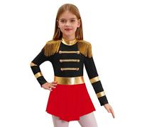 Miutii Kids Girls Majorette Drum Major Costume Long Sleeve Fringe Dance Leotard Circus Ringmaster Jumpsuit Black 9-10 Years