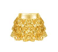 Miutii Kids Girls Shiny Sequins Dance Skirt Elastic Waist Tiered Ruffle Mini Skorts Hip Hop Jazz Dancewear Gold 11-12 Years