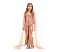 Miutii Kids Girls Sparkly Sequins Wide Leg Pants Jumpsuit Cape Sleeve High Waist Pageant Romper Party Outfit Champagne 11-12 Years