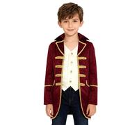 Miutii Medieval Steampunk Tailcoat for Boys Long Sleeve Gold Trimming Jacket Victorian Uniform Coat Burgundy 9-10 Years