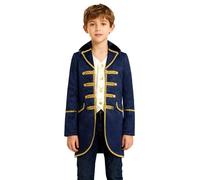 Miutii Medieval Steampunk Tailcoat for Boys Long Sleeve Gold Trimming Jacket Victorian Uniform Coat Navy Blue 7-8 Years