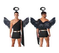 Miutii Men Full Set Angel Costume Ancient Gr od Halos Robe Black S