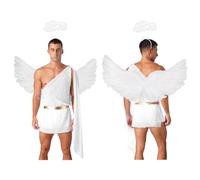 Miutii Men Full Set Angel Costume Ancient Gr od Halos Robe White L