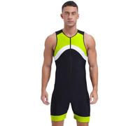 Miutii Men Sports Jumpsuit One Piece Shorty Wetsuit Bathing Suit | Athletic Spandex Swimsuit Swimwear, Contrast Color Sleeveless Bodysuit, Zipper Front Athletic Unitards, Beachwear, UPF 50+