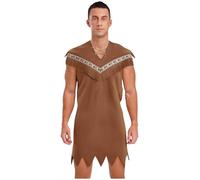 Miutii Mens Caveman Costume Adult Cavemen Cosplay Tunic for Halloween Carnival Party World Book Day Brown 3XL