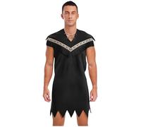Miutii Mens Caveman Costume Adult Cavemen Cosplay Tunic for Halloween Carnival Party World Book Day Black S