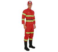 Miutii Mens Firefighter Dress Up Costume Long Sleeve Firemen Jacket Coat Pants with Belt Helmet Halloween Outfit Red L