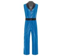 Miutii Men's Retro 70s Disco Dance Jumpsuit Sleeveless Lapel V Neck Wide Leg Bodysuit Metallic Shiny Hippie Costume Blue L