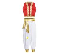 Miutii Toad Super Brother Costume for Kids Boys Bros.Mario Arabian Prince Vest with Pants Set Halloween Dress Up Red 7-8 Years