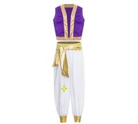Miutii Toad Super Brother Costume for Kids Boys Bros.Mario Arabian Prince Vest with Pants Set Halloween Dress Up Purple 13-14 Years