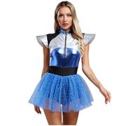 Miutii Women's Alien Astronaut Cosplay Costume Tulle Skirt Leotard Alien Dress Jumpsuit Halloween Fancy Dress Up Blue S