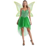 Miutii Womens Fairy Fancy Dress Costume Elf Cosplay Outfits Adult Sleeveless Glitter Sequin Tulle Skirted Dress Green 3XL