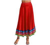 Miutii Womens Folklorico Belly Dance Skirts Spanish Mexican Flamenco Full Circle Skirt Stage Performance Costume Red 87cm 5XL