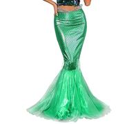Miutii Womens Halloween Mermaid Maxi Skirt Fish Scale Print Metallic Shiny Fishtail Skirts for Cosplay Dress-Up Party Green 3XL