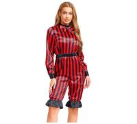 Miutii Womens Killer Clown Costume Circus Long Sleeve Striped Jester Romper for Halloween Carnivals Red Black XXL