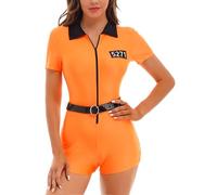 Miutii Womens Prisoner Jail Inmate Costume Criminal Convict Cosplay Halloween Outfits Orange Jumpsuit with Belt Orange XL