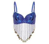 Miutii Womens Sequined Beaded Latin Belly Dance Bra Top Performance Dance Costume Fringe Tassel Underwired Royal Blue One Size
