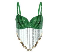 Miutii Womens Sequined Beaded Latin Belly Dance Bra Top Performance Dance Costume Fringe Tassel Underwired Green One Size