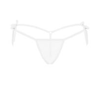 Miutii Womens Sheer Mesh See Through Thong Tie-Side T-Back Mini G-String Sexy Knickers Lingerie Underwear White One Size