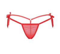 Miutii Womens Sheer Mesh See Through Thong Tie-Side T-Back Mini G-String Sexy Knickers Lingerie Underwear Red One Size