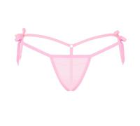 Miutii Womens Sheer Mesh See Through Thong Tie-Side T-Back Mini G-String Sexy Knickers Lingerie Underwear Pink One Size