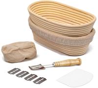 MIUTME 2 Pack Oval Bread Proofing Baskets,10 Inch Proving Basket Hold 500g Natural Rattan Banneton Basket for Professional Home Bakers(with Cloth Liner Dough Scraper Bread Lame)