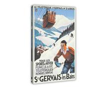 MIUUYE Vintage Ski Poster St. Gervais Les Bains, France Travel Art Canvas Poster Wall Art Decor Print Picture Paintings for Living Room Bedroom Decoration 08x12inch(20x30cm)